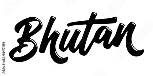 Bhutan country name written in street art-style liquid brush script lettering