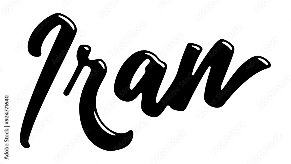 Iran country name written in street art-style liquid brush script lettering Iran country name written in street art-style liquid brush script lettering