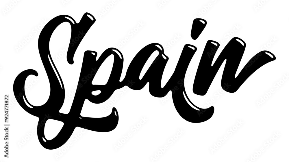 Spain country name written in street art-style liquid brush script lettering Spain country name written in street art-style liquid brush script lettering