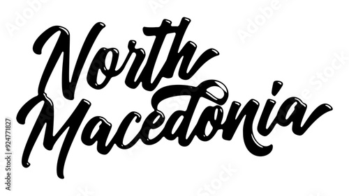 North Macedonia country name written in street art-style liquid brush script lettering