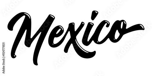 Mexico country name written in street art-style liquid brush script lettering