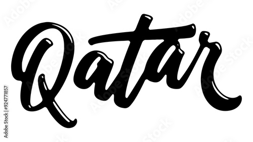 Qatar country name written in street art-style liquid brush script lettering