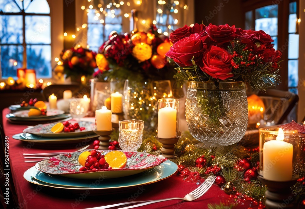 vibrant holiday table setup featuring cheerful seasonal decor colorful festive decorative accents joyful celebration, centerpiece, tableware, design, arrangement vibrant holiday table setup featuring cheerful seasonal decor colorful festive decorative accents joyful celebration, centerpiece, tableware, design, arrangement