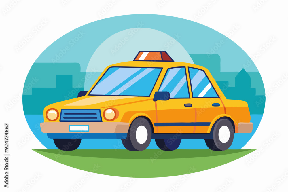 Yellow Taxi Cab in Cityscape Setting Yellow Taxi Cab in Cityscape Setting