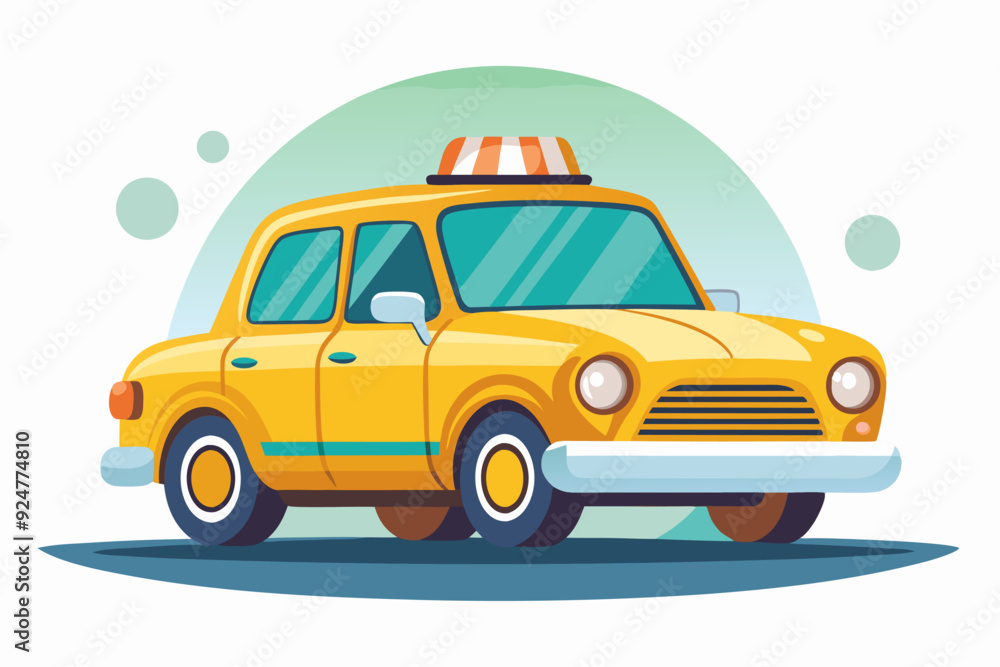 Obraz premium Yellow Vintage Car with Striped Taxi Light on Top