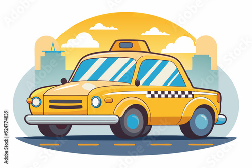 Yellow Taxi Cab Driving on a City Street