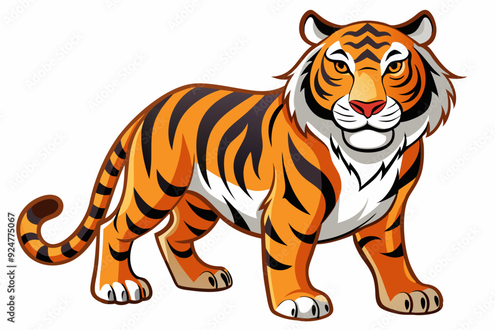 Fototapeta premium Cartoon Illustration of a Standing Tiger with Stripes