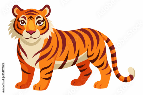 Cartoon Illustration of a Standing Tiger with Striped Fur