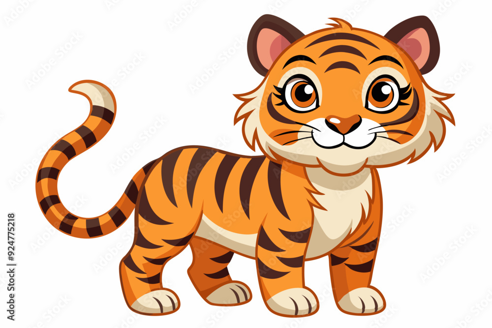 Cartoon Tiger with Orange and Black Stripes Standing with a Smile Cartoon Tiger with Orange and Black Stripes Standing with a Smile