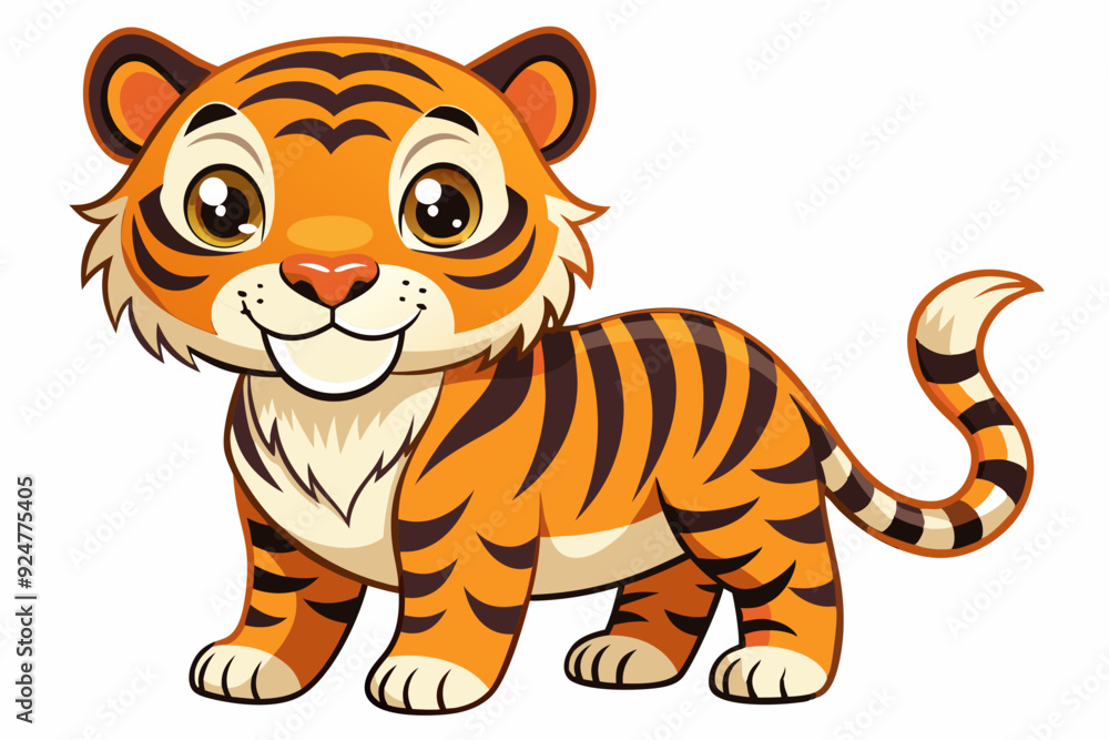 Cartoon Tiger with Big Eyes Standing on White Background Cartoon Tiger with Big Eyes Standing on White Background