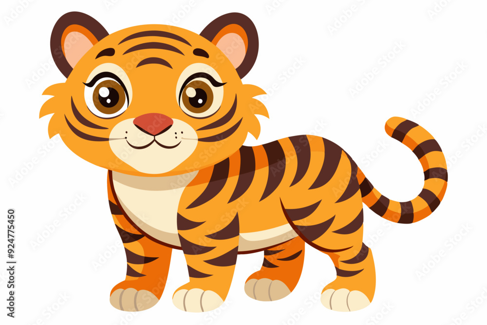 Cartoon Illustration of a Cute Tiger with Big Eyes Cartoon Illustration of a Cute Tiger with Big Eyes