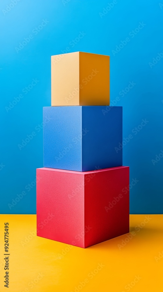 Three cubes of different colors stacked on top of each other Three cubes of different colors stacked on top of each other