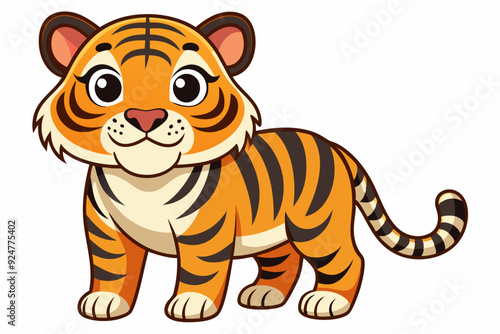 Cartoon Illustration of a Standing Tiger with Big Eyes