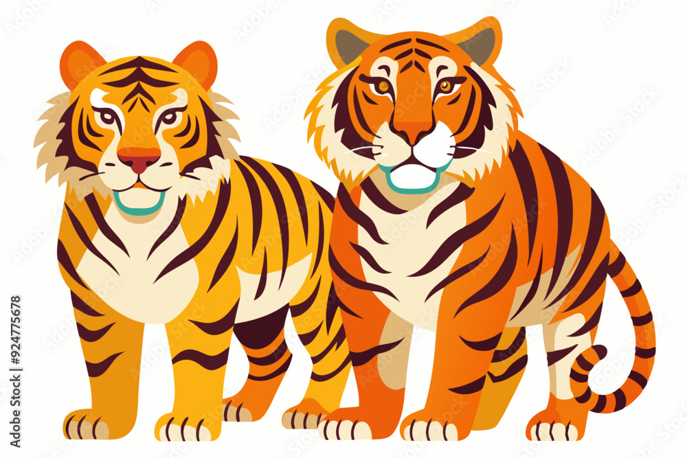 Obraz premium Two Cartoon Tigers with Orange and Black Stripes