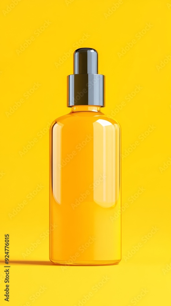 A bottle of perfume is sitting on a yellow background A bottle of perfume is sitting on a yellow background