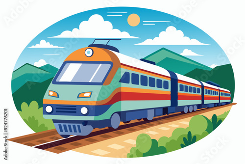 Train Travelling Through Mountains in a Sunny Day