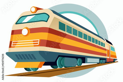 Retro-style passenger train traveling on tracks