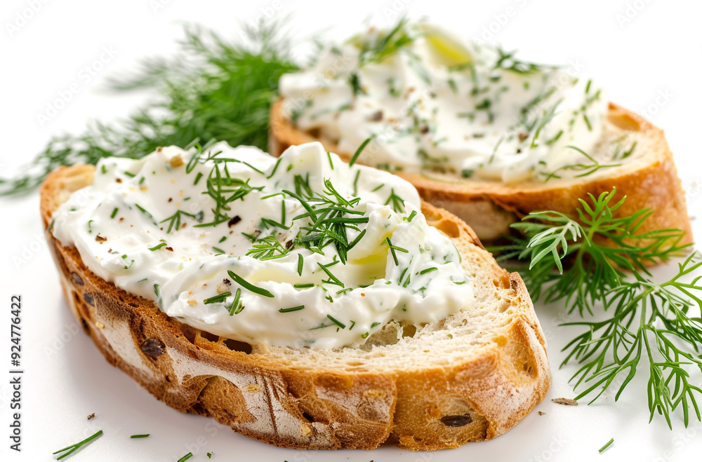 Sour cream and fresh herbs on bread