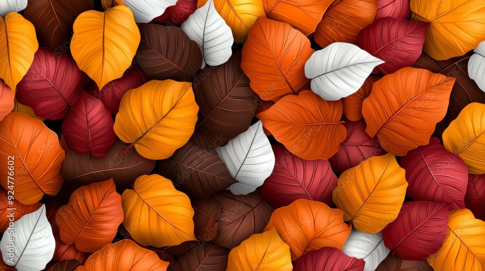 Fototapeta premium A colorful burst of autumn leaves in vibrant hues of red, orange, yellow, and white, showcasing the beauty and diversity of nature's fall palette rich and expressive.