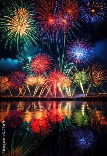 colorful fireworks display brightening night sky during festive celebrations dazzling lights explosive patterns, colors, vibrant, illumination, festival