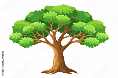 Cartoon Illustration of a Green Tree with a Brown Trunk and Roots