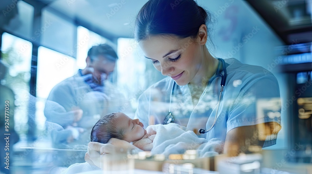 Tender Moment Between Nurse and Newborn Baby in Modern Hospital Setting Tender Moment Between Nurse and Newborn Baby in Modern Hospital Setting