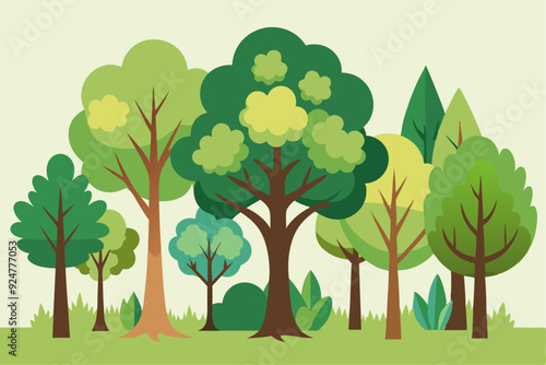 A Cluster of Green Trees in a Flat Design Style