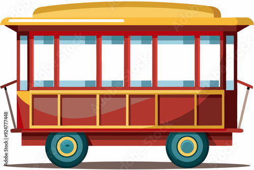 Cartoon Red and Yellow Open-Top Trolley Car