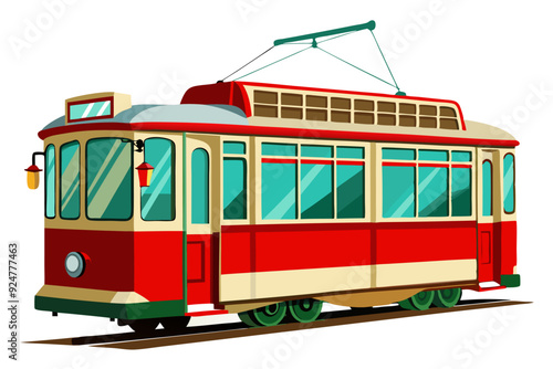 Vintage Red and Cream Tram Car on Tracks