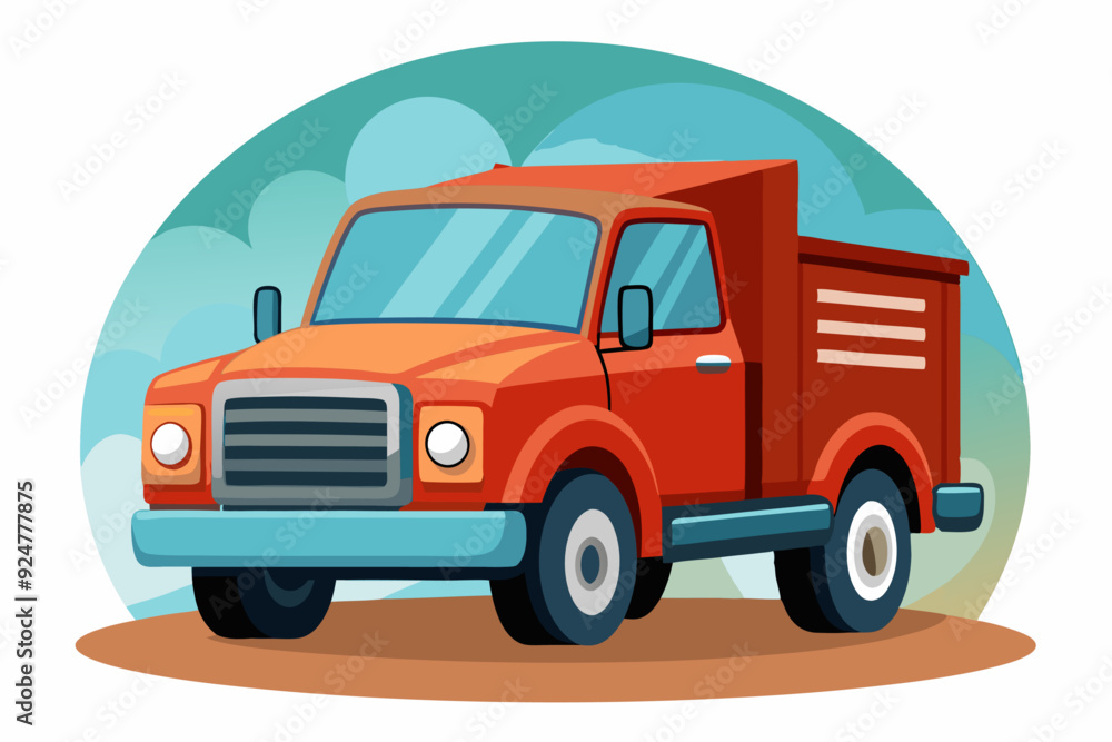 Obraz premium Red Pickup Truck on a Dirt Road with Blue Clouds