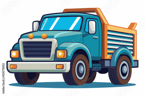 Cartoon Illustration of a Blue Dump Truck