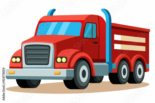 Cartoon Red Semi-Truck with Flatbed Trailer