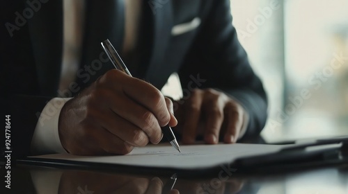 Close-up of a businessman signing a document