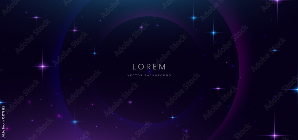 Obraz premium Abstract technology futuristic glowing circle blue and pink with lighting effect and sparkle on dark blue background.