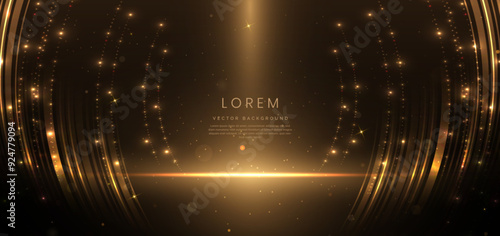 Abstract elegant gold glowing line with lighting effect sparkle on black background. Template premium award design.