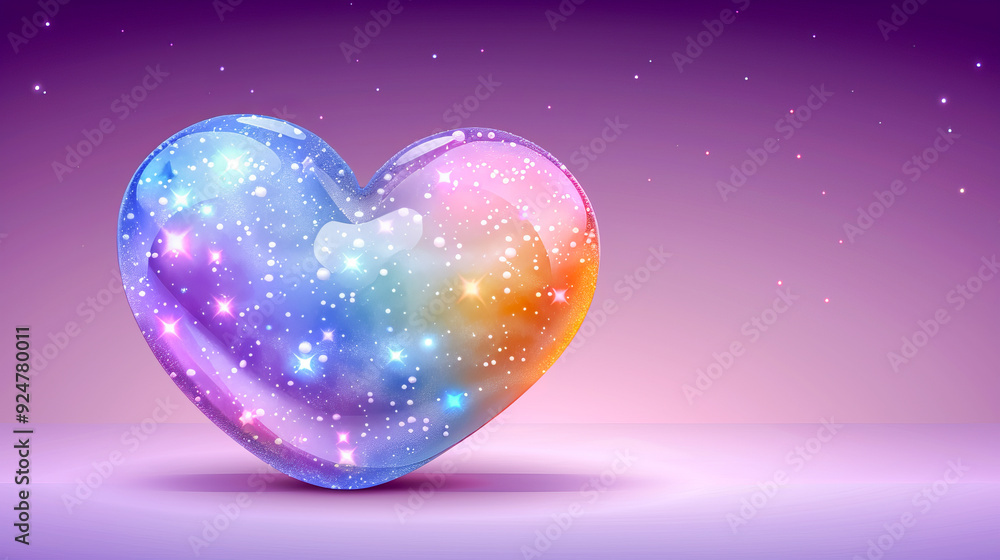 Big shiny heart full of stars is glowing on purple background Big shiny heart full of stars is glowing on purple background