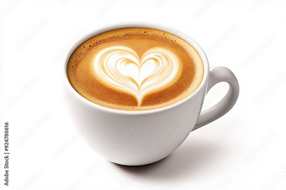 Close-up Of Cappuccino Coffee Cup Centred On A White Background, Elegant, Smooth, Heart-shaped Latte Art On The Rich, Creamy Foam
Close-up Of Cappuccino Coffee Cup Centred On A White Background, Elegant, Smooth, Heart-shaped Latte Art On The Rich, Creamy Foam