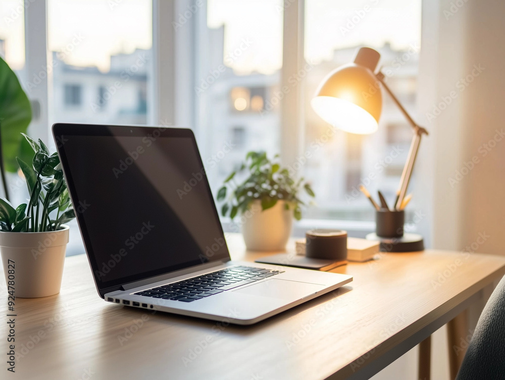 Mockup laptop computer model on minimal and eco white office theme. Mockup laptop computer model on minimal and eco white office theme.