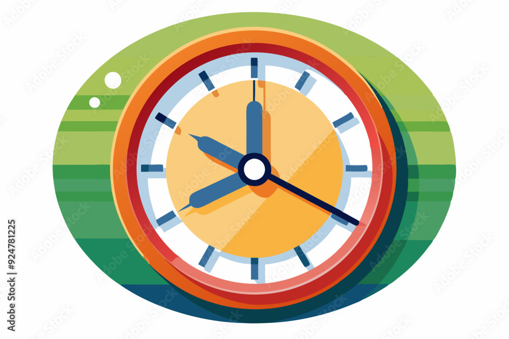 Colorful Clock Face with Striped Green Background Colorful Clock Face with Striped Green Background