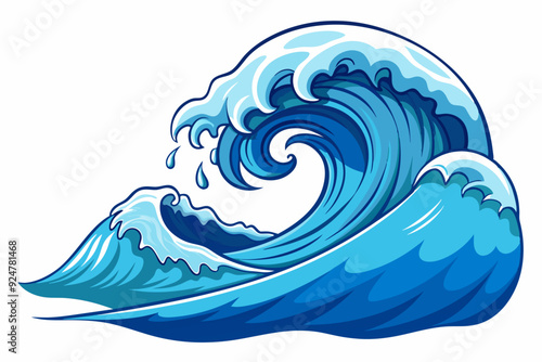 A Large, Breaking Blue Wave with White Foam
