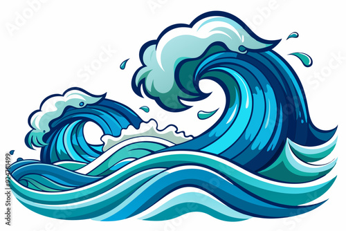Blue Ocean Waves with Foam and Water Droplets