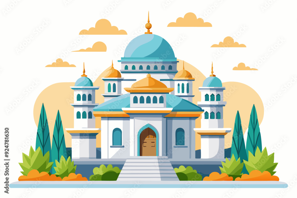 Fototapeta premium A Grand Mosque with Golden Domes and Minarets