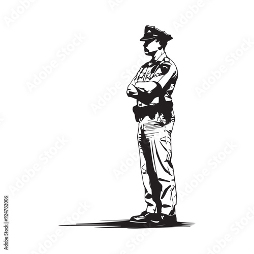 Police standing Vector Image. Police Officer White Background Vector Illustration. 