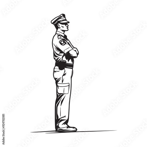 Police standing Vector Image. Police Officer White Background Vector Illustration. 