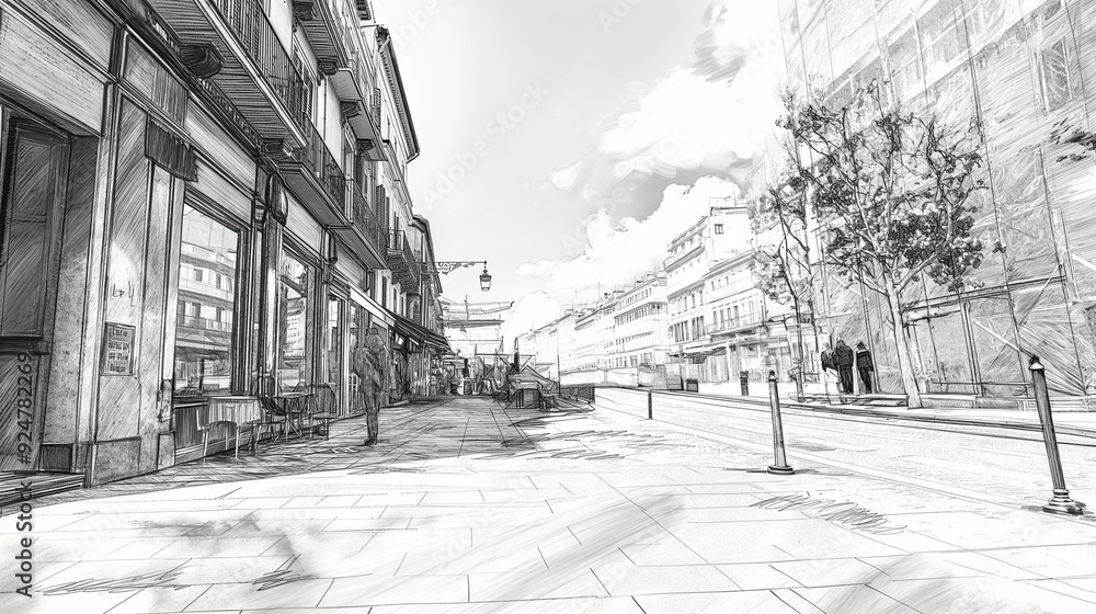 Fototapeta premium A sketch and line art effect on a photograph, converting it into a black and white pencil sketch, ideal for artistic reinterpretations or graphic illustrations.