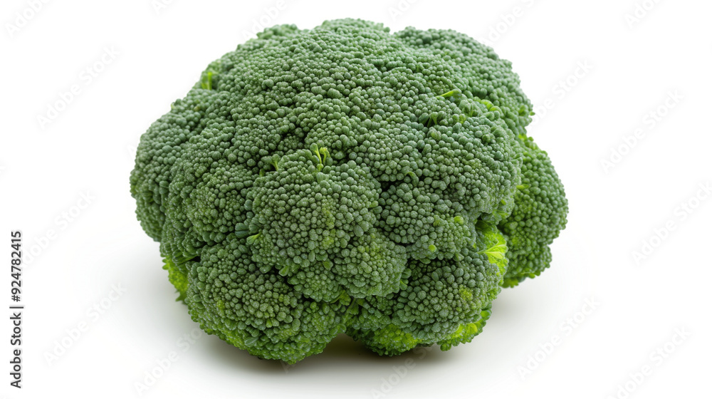 Image of a whole broccoli on a white background, highlighting its texture and freshness. The broccoli looks fresh and crisp Image of a whole broccoli on a white background, highlighting its texture and freshness. The broccoli looks fresh and crisp