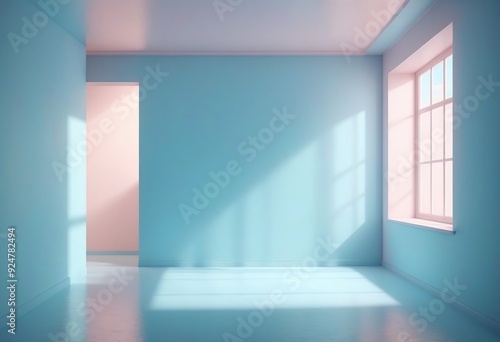 Wall mock up in empty interior background, room with pastel peach color wall, 3d render