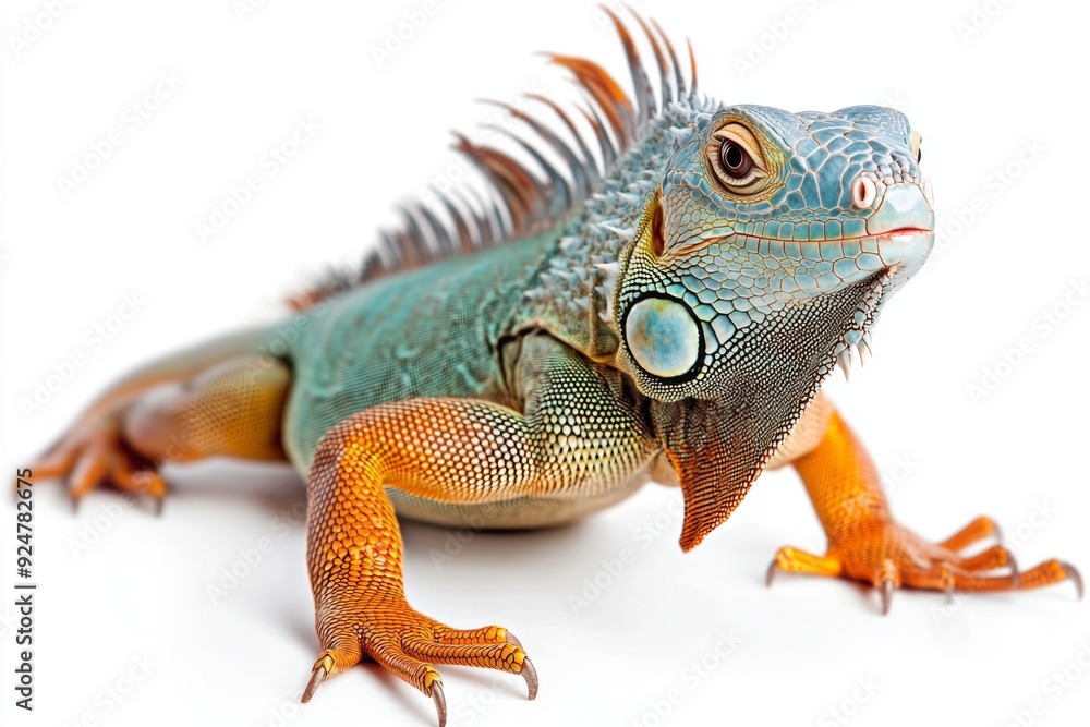 Fototapeta premium Adorable Iguana Portrait on White: A Conceptual Celebration of Pet Exoticism and Natural Beauty, single element, single object, material, vector material, illustration