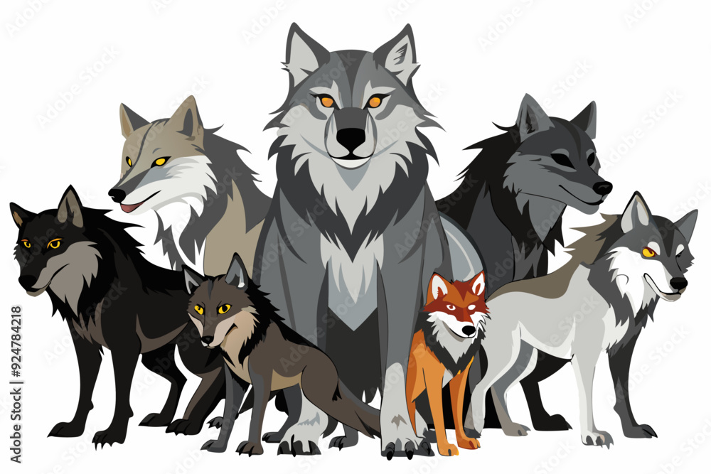 A Group of Wolves and a Fox Standing Together A Group of Wolves and a Fox Standing Together
