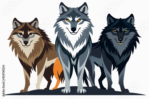 Three Wolves Standing Together on a Dark Ground